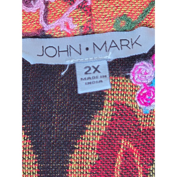 JOHN MARK Embroidered Patchwork Kimono Jacket Open Front Women 2X Multi Color - Picture 3 of 10